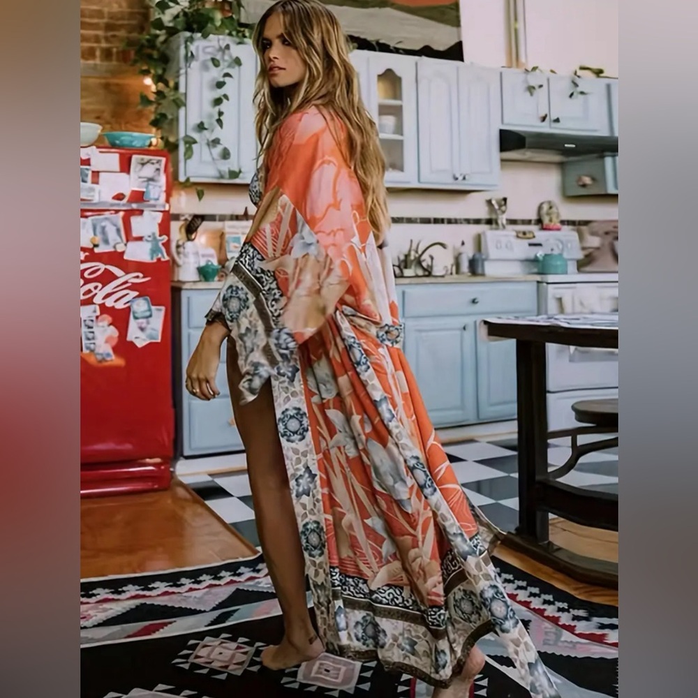 Boutique Kimono Orange Flamingo, O/S NWT